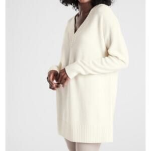 Athleta Wool Cashmere Long Sleeve Tunic Sweater Womens Small Cream V Neck